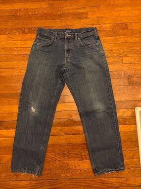 Men's Patagonia distressed Dark Blue Denim Jeans Straight Fit size 34/30